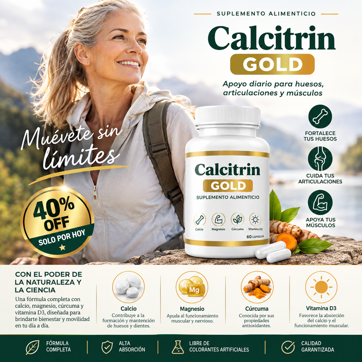 Calcitrin GOLD 60 CÁPSULAS- Apoyo para tu movilidad diaria