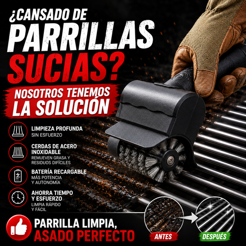 GrillPro-Cepillo eléctrico para Parillas + 12 Pares de Guantes
